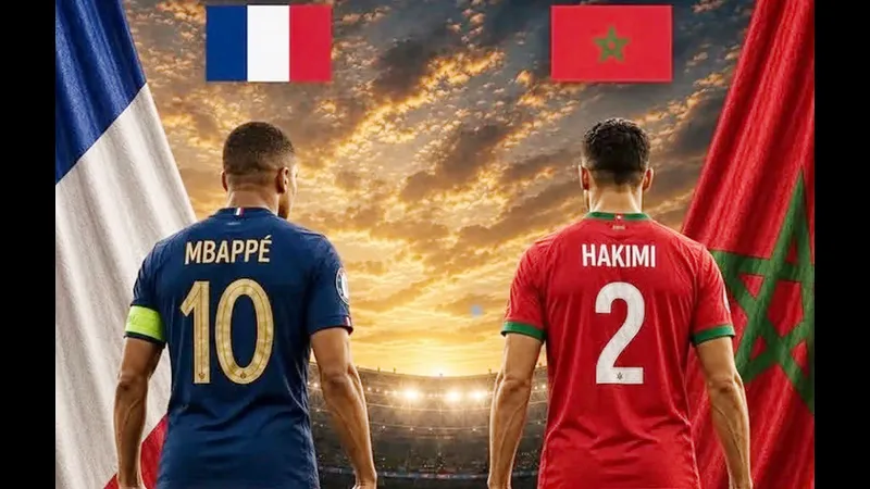 Cầu thủ Pháp và Morocco đang tranh chấp bóng trên sân cỏ - Tình hình lực